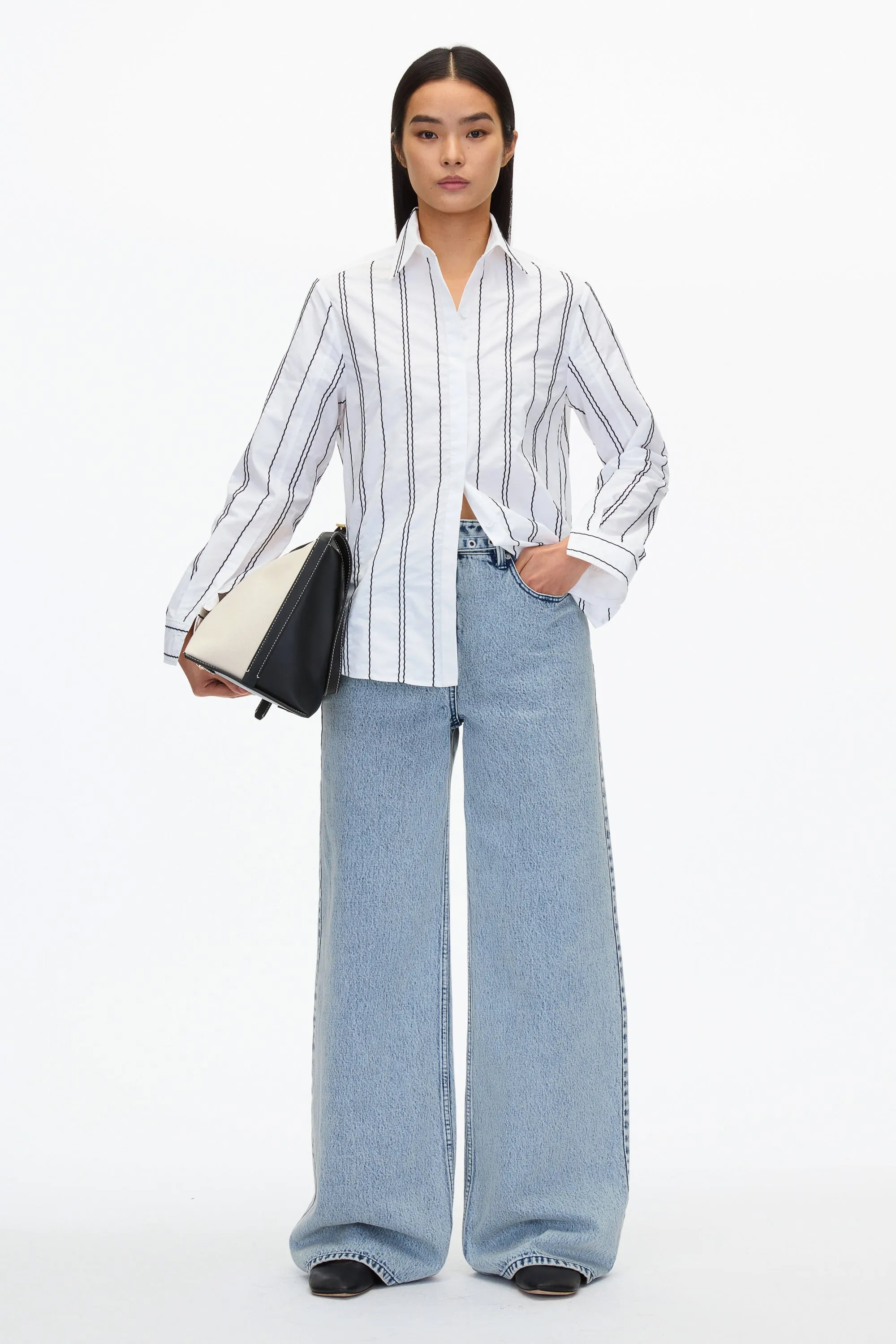 Midnight Relax Fit Poplin Shirt with Wave Embroidery
