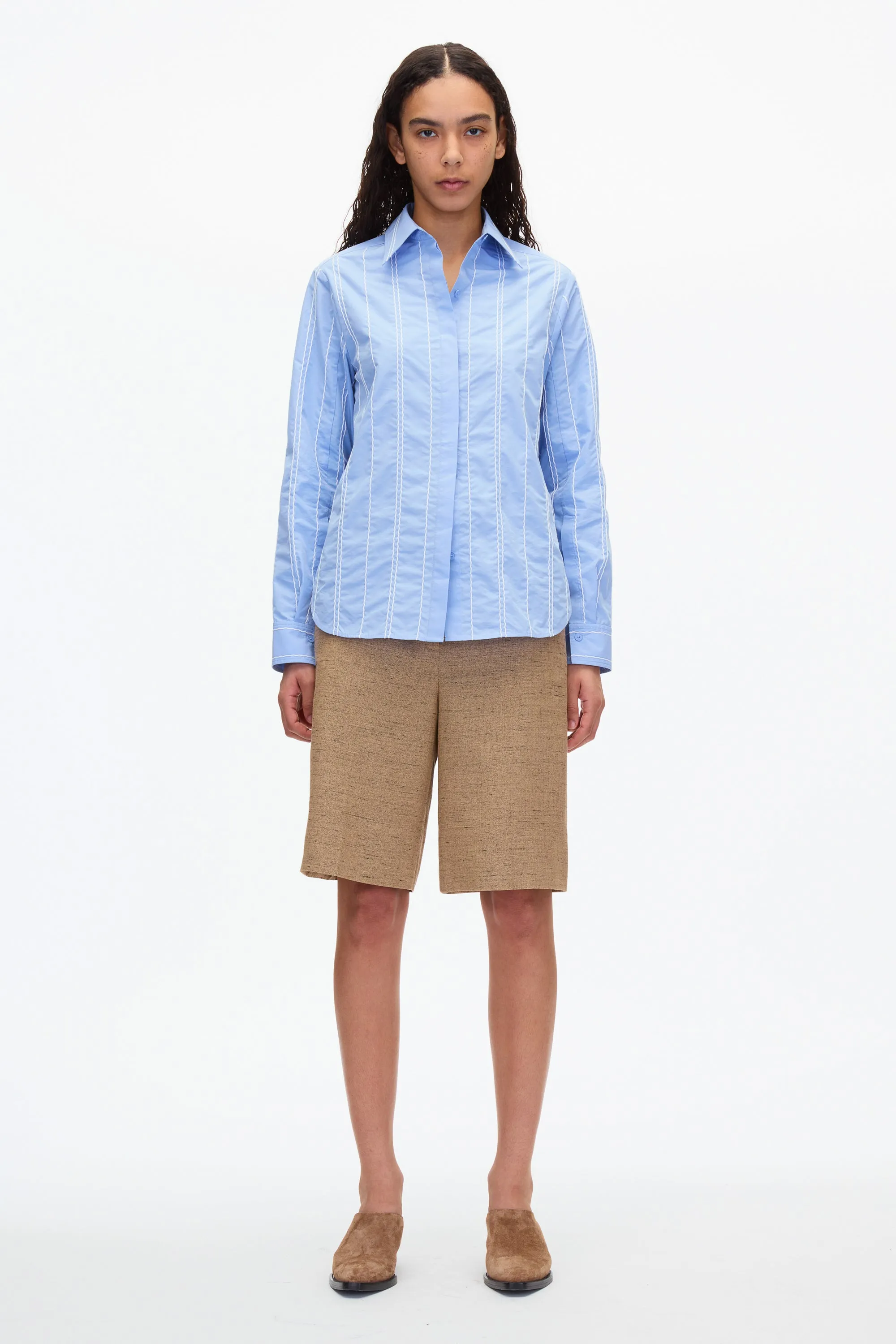 Midnight Relax Fit Poplin Shirt with Wave Embroidery
