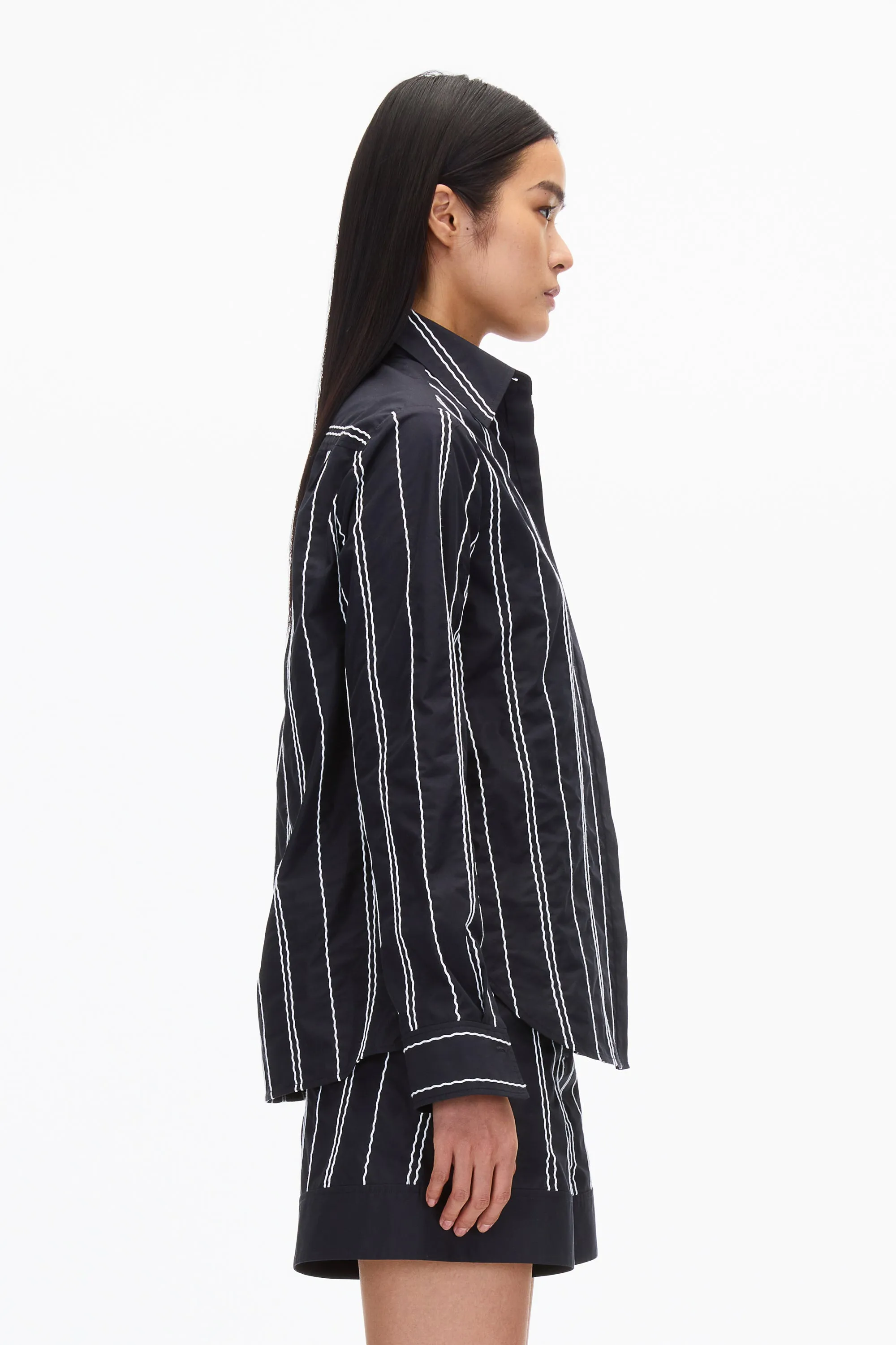 Midnight Relax Fit Poplin Shirt with Wave Embroidery