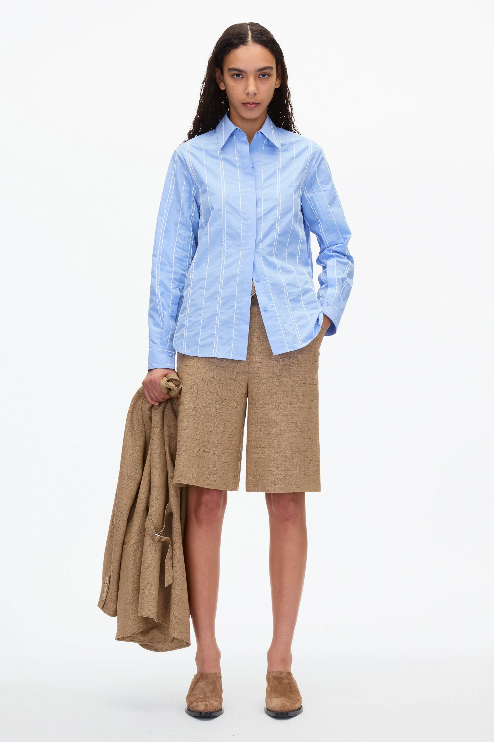 Midnight Relax Fit Poplin Shirt with Wave Embroidery
