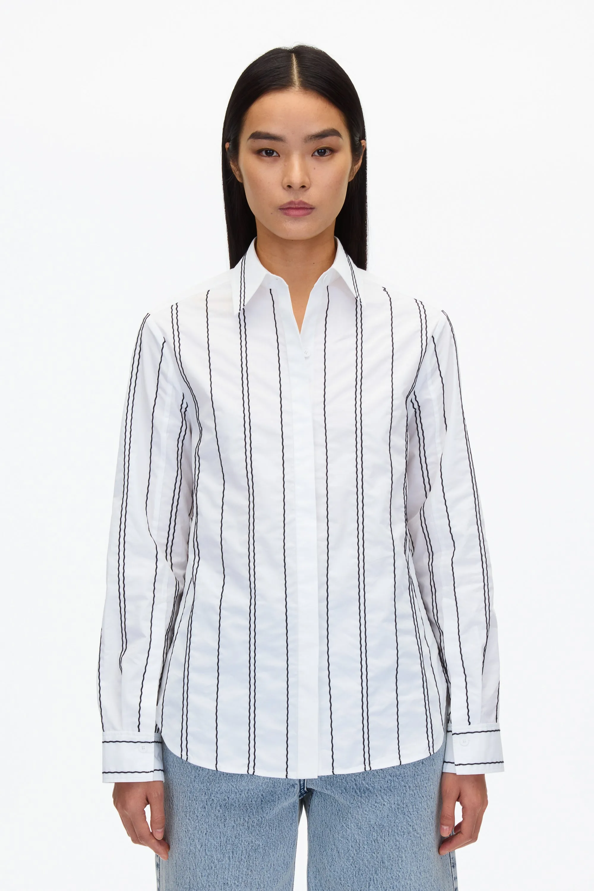 Midnight Relax Fit Poplin Shirt with Wave Embroidery