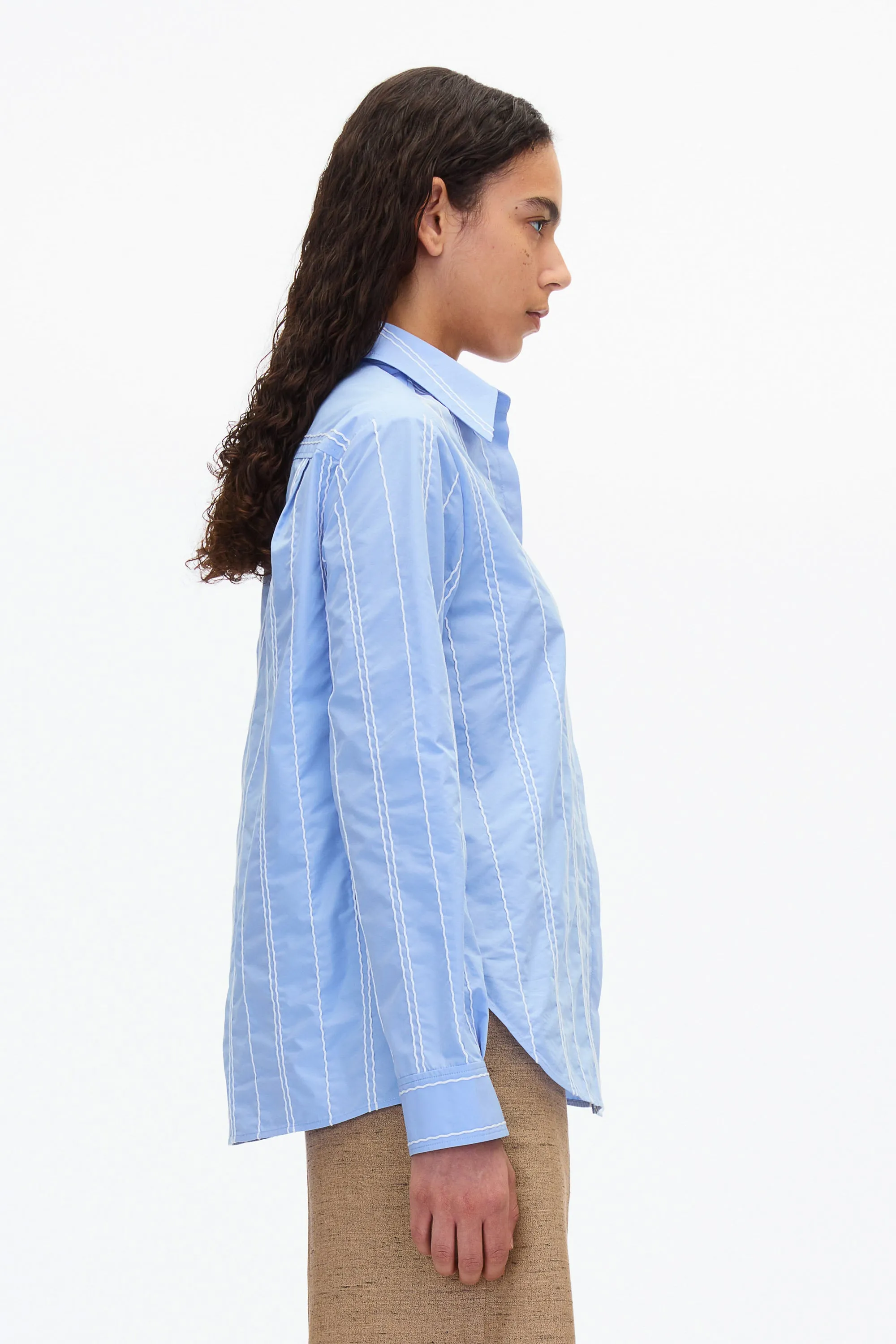 Midnight Relax Fit Poplin Shirt with Wave Embroidery