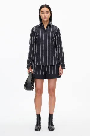 Midnight Relax Fit Poplin Shirt with Wave Embroidery