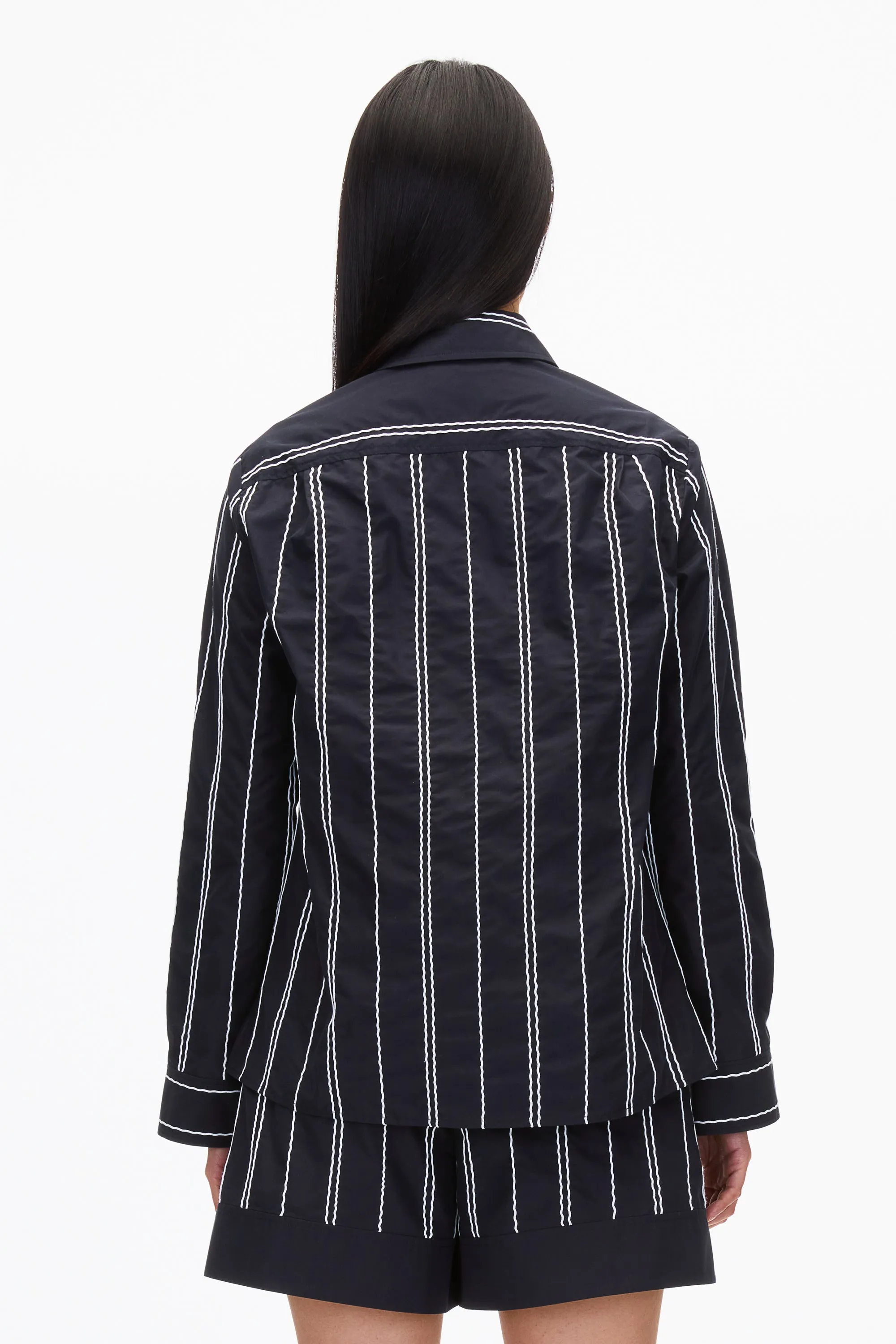 Midnight Relax Fit Poplin Shirt with Wave Embroidery
