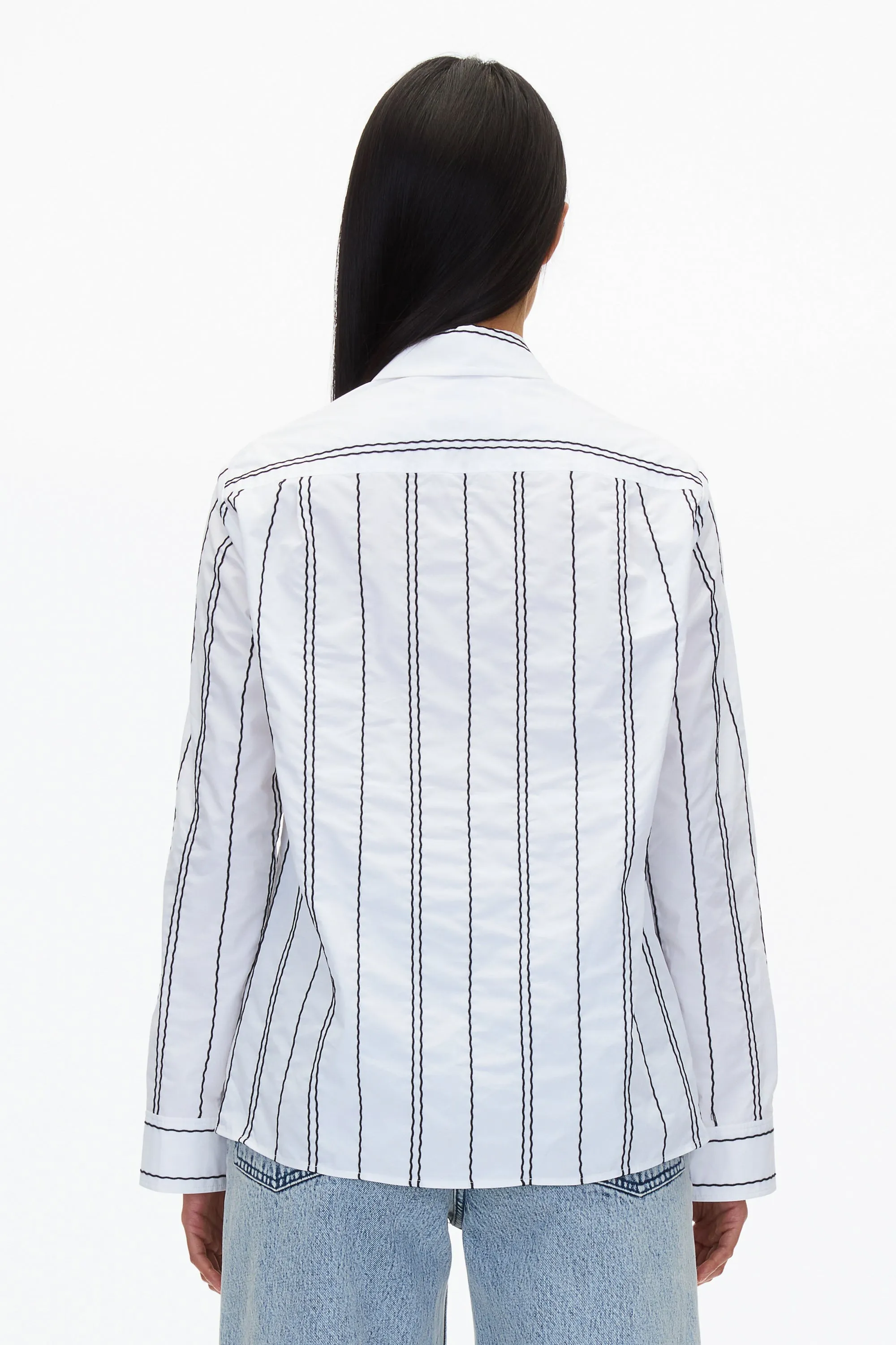 Midnight Relax Fit Poplin Shirt with Wave Embroidery