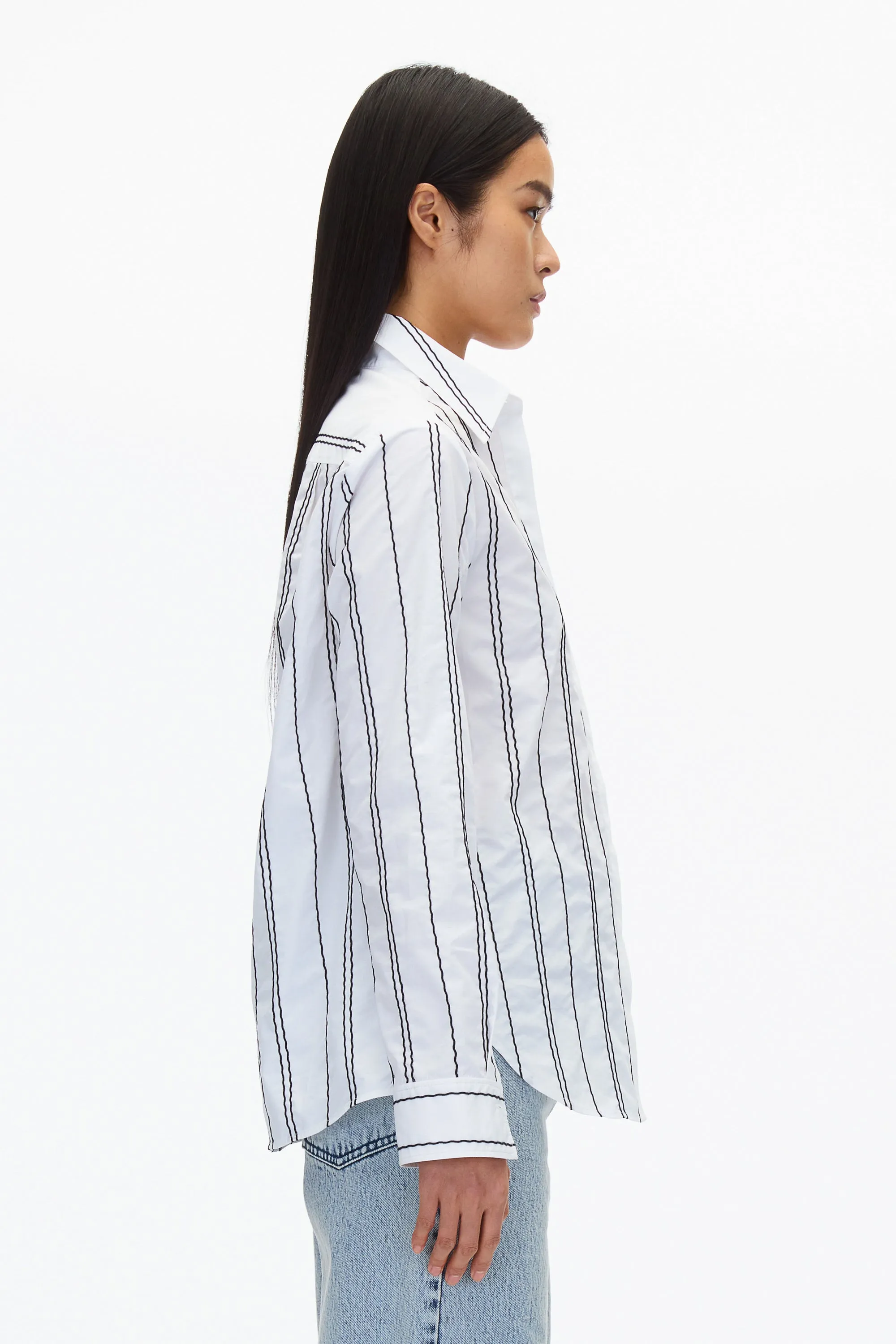 Midnight Relax Fit Poplin Shirt with Wave Embroidery