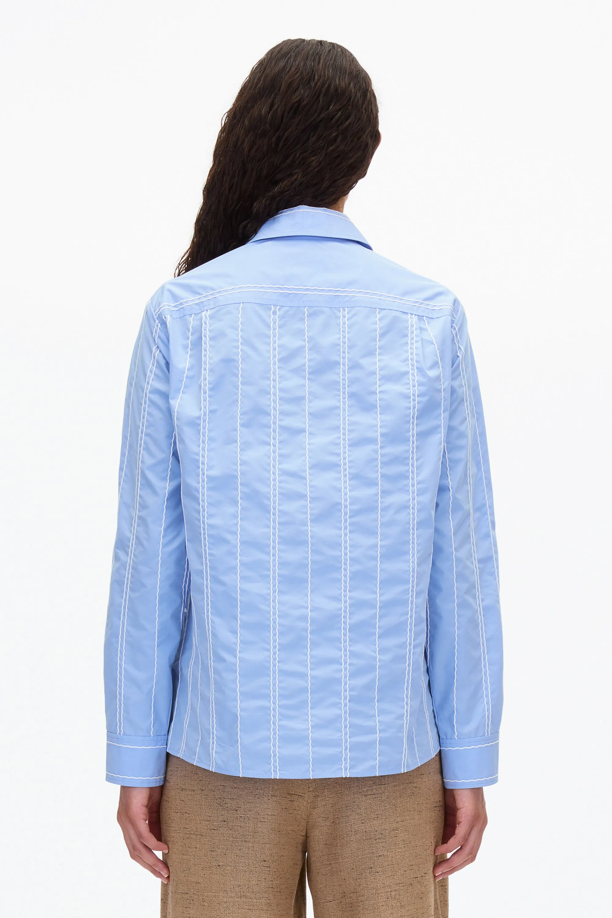 Midnight Relax Fit Poplin Shirt with Wave Embroidery