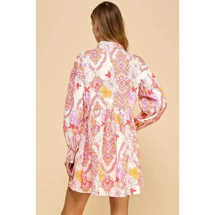 NB Abstract Print Button Down Shirt Dress