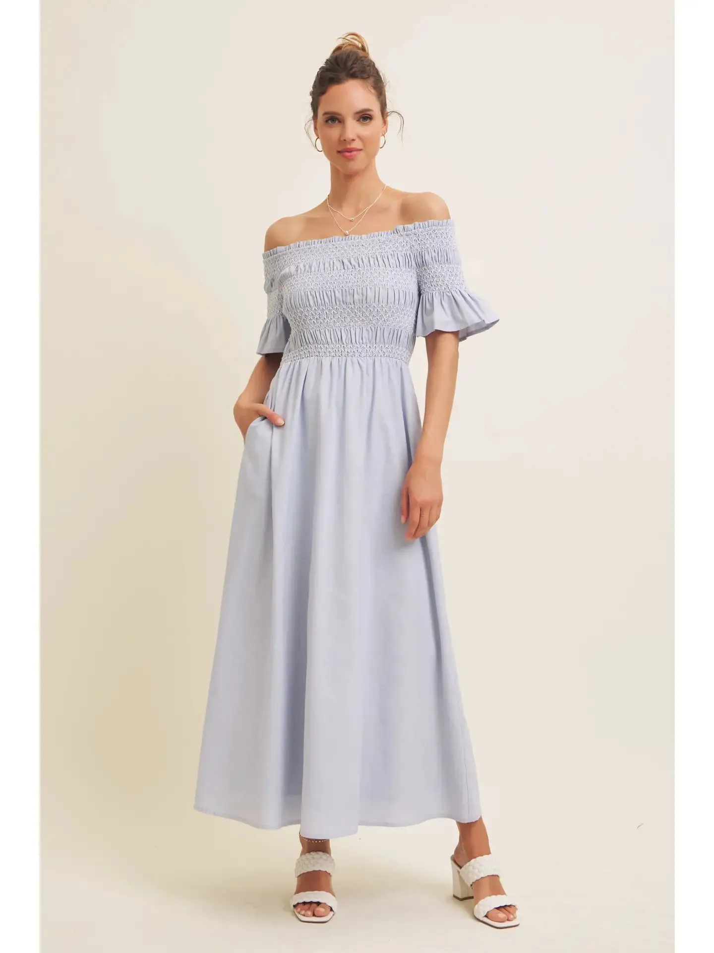 NB Off Shoulder Linen Maxi Dress