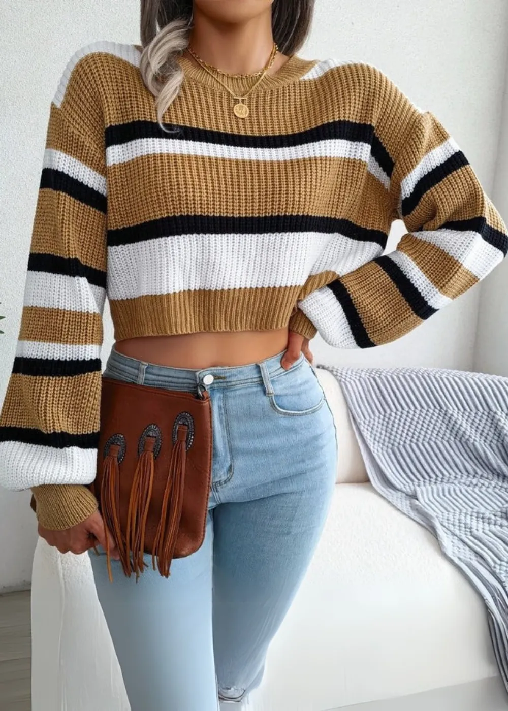 Nevaeh  Striped Knit Cropped Sweater