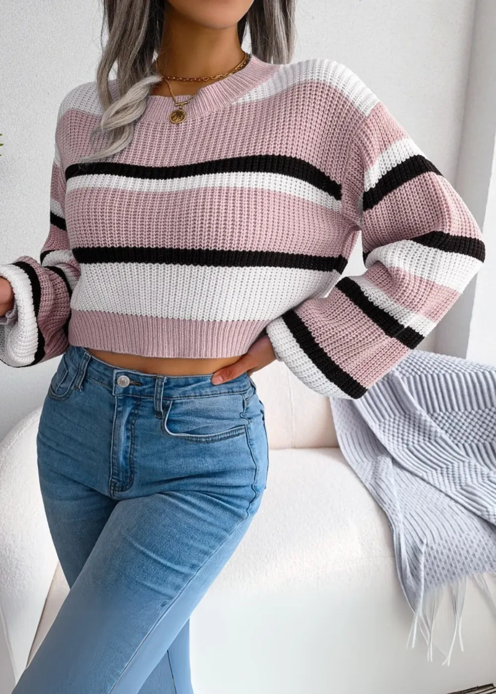 Nevaeh  Striped Knit Cropped Sweater