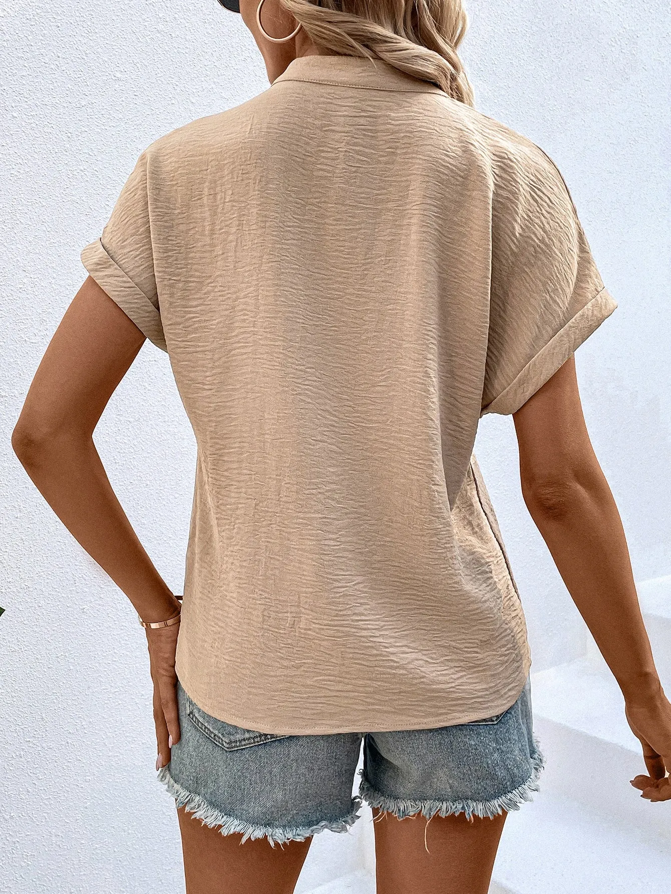 Notched Neck Batwing Sleeve Blouse