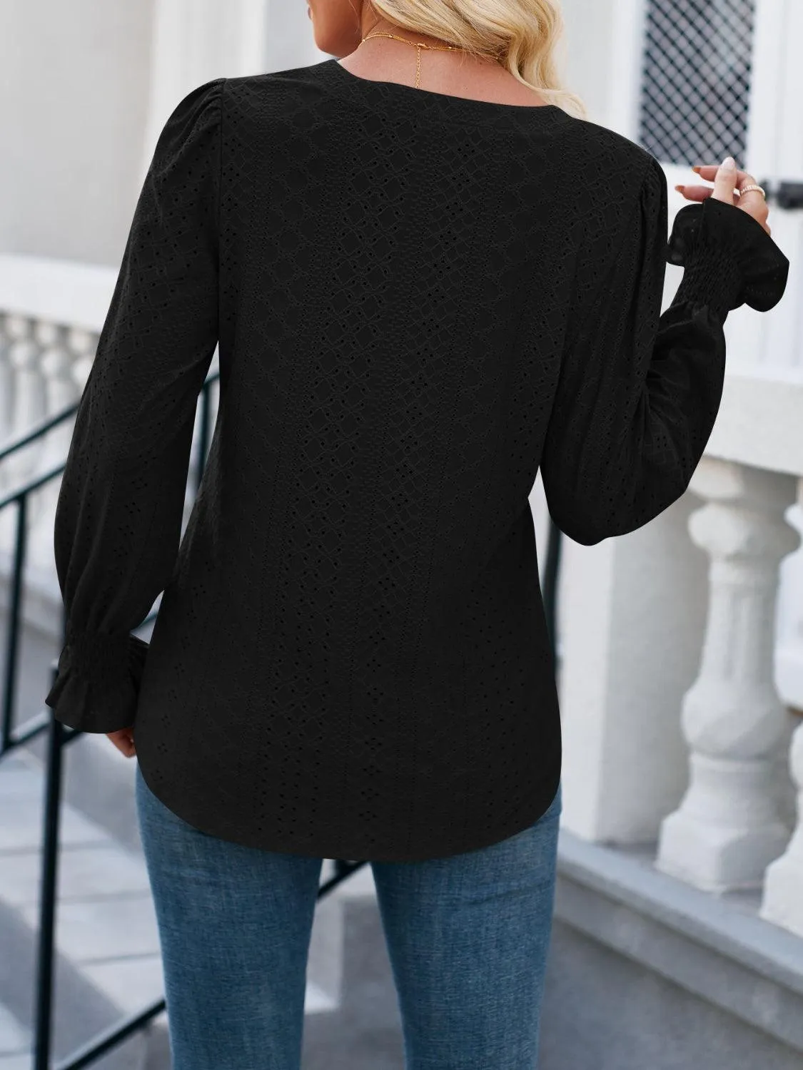 Office To Leisure Long Sleeve Eyelet Blouse