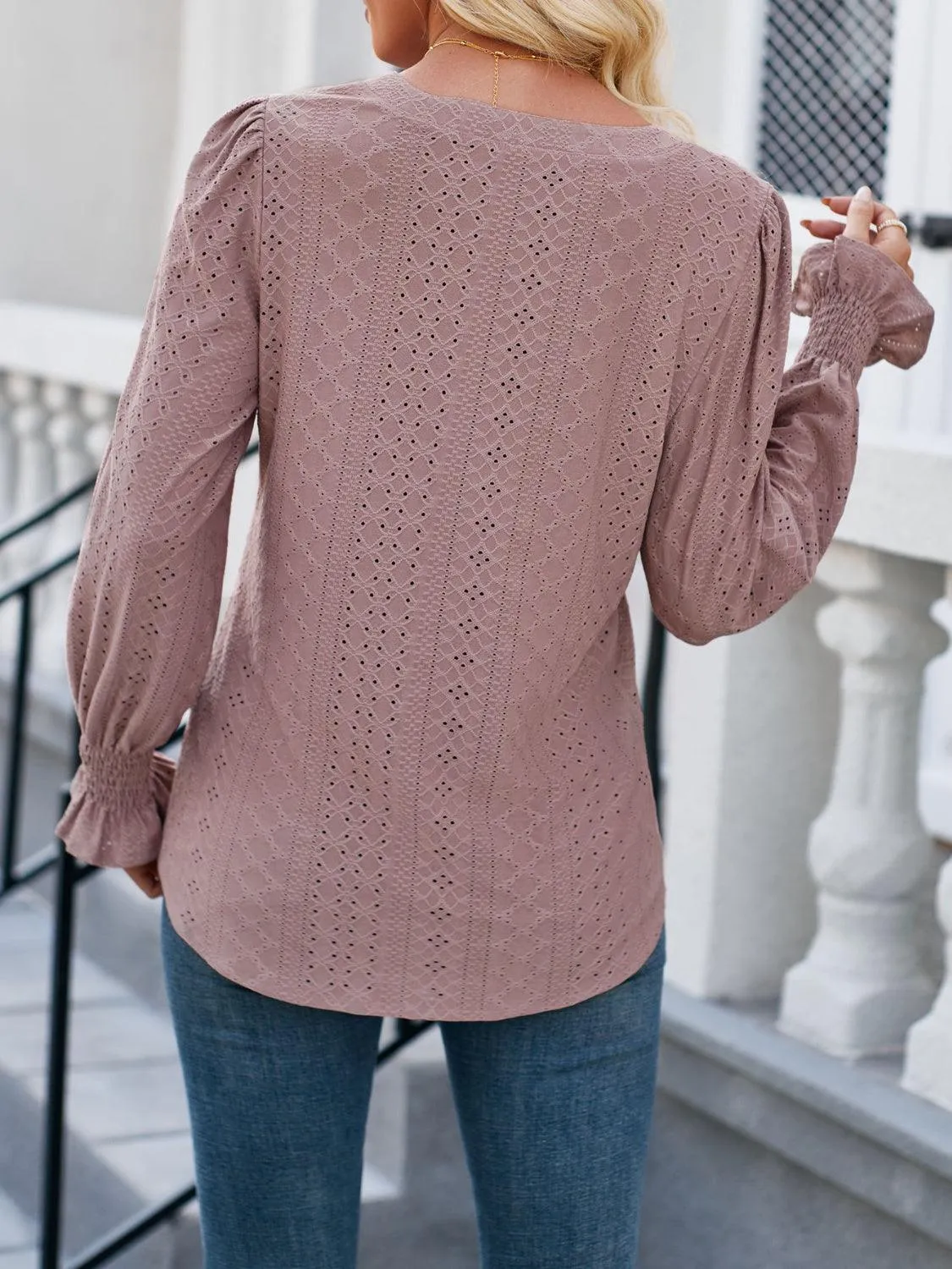 Office To Leisure Long Sleeve Eyelet Blouse