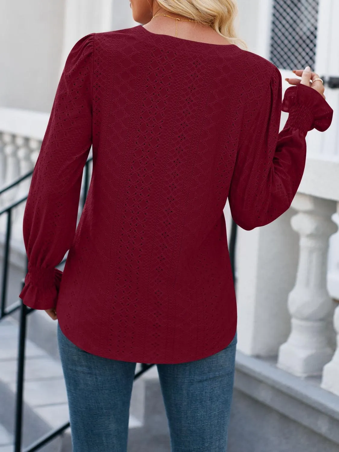 Office To Leisure Long Sleeve Eyelet Blouse