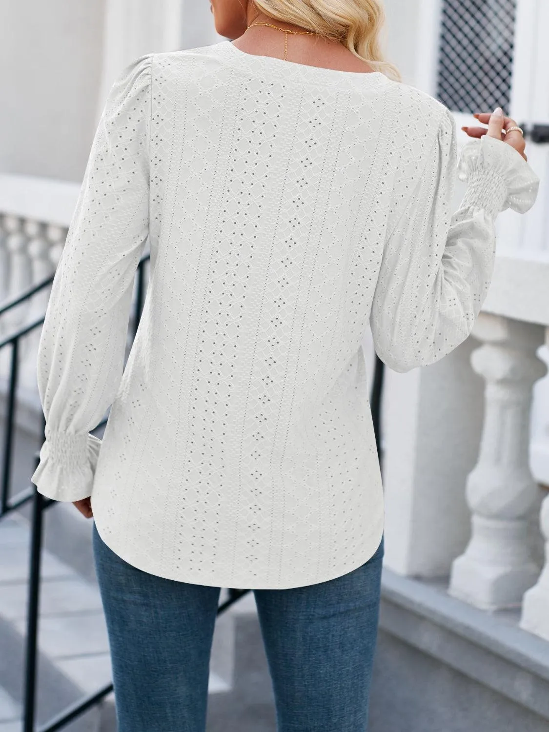 Office To Leisure Long Sleeve Eyelet Blouse