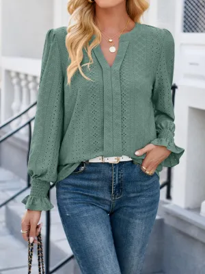 Office To Leisure Long Sleeve Eyelet Blouse