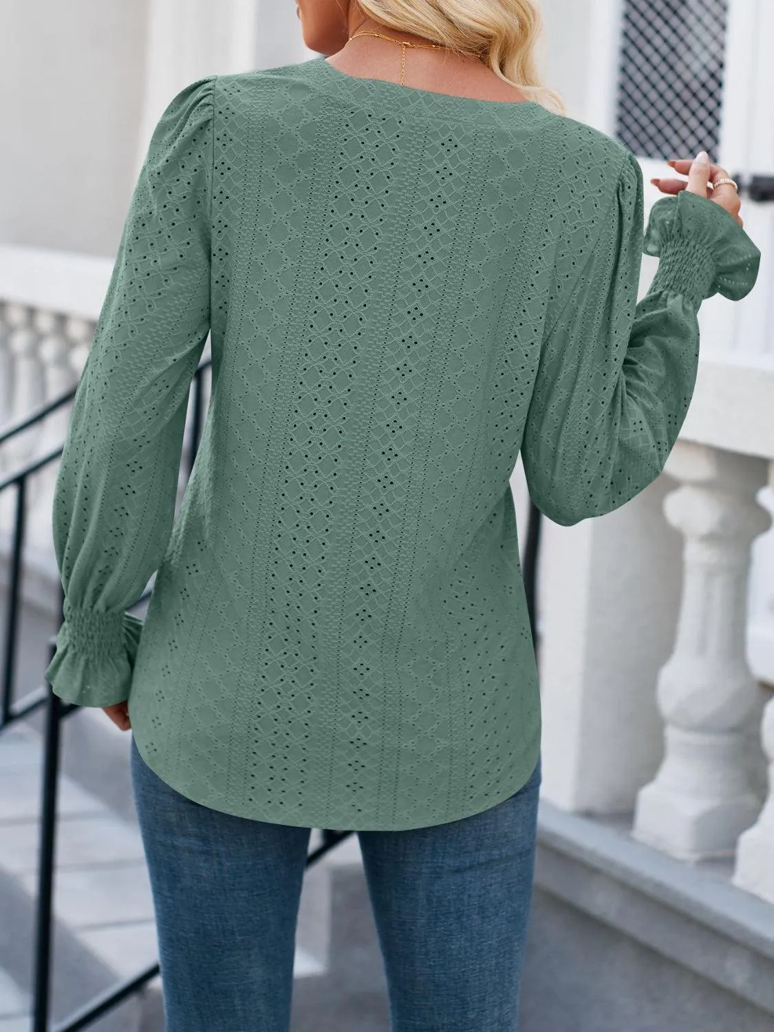 Office To Leisure Long Sleeve Eyelet Blouse