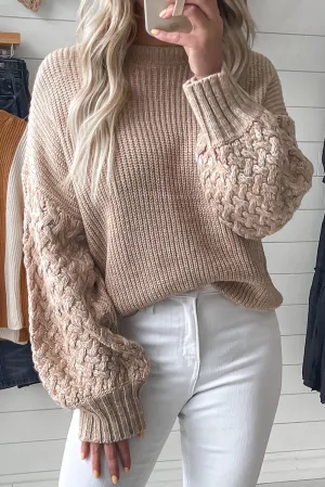 Parchment Cable Knit Sleeve Drop Shoulder Sweater