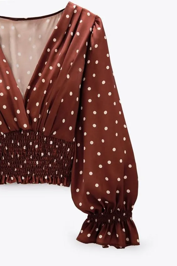 Parien Silk Brown Polka-dot Top( CLEARANCE SALE