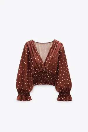 Parien Silk Brown Polka-dot Top( CLEARANCE SALE