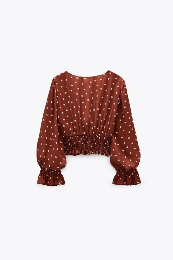Parien Silk Brown Polka-dot Top( CLEARANCE SALE