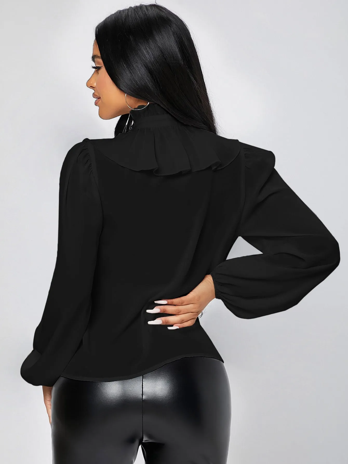 PETITE Ruffle Trim Jabot Collar Blouse