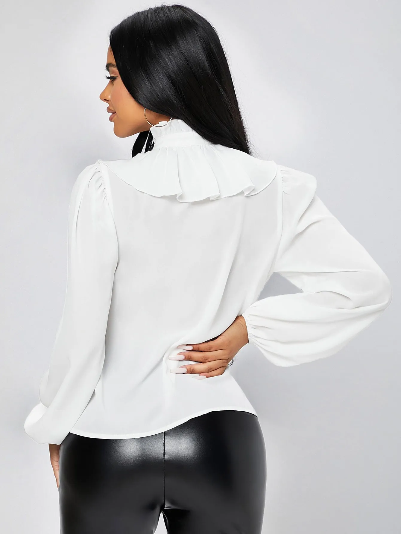PETITE Ruffle Trim Jabot Collar Blouse
