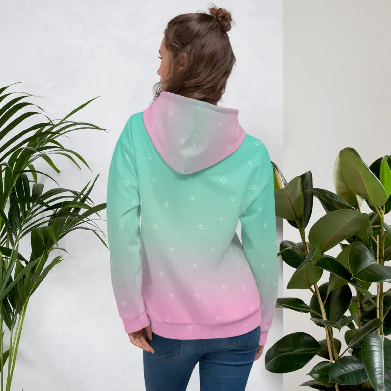 Pink Ombre Ladies Hoodies, Blue Soft Unisex Premium Hoodie Pullover- Made in Europe