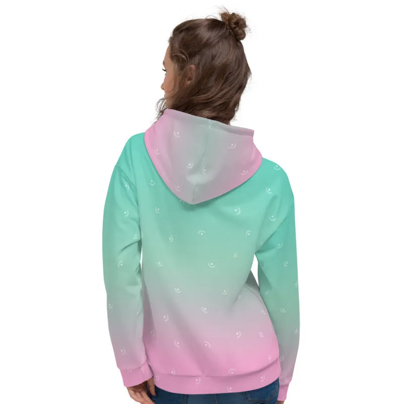 Pink Ombre Ladies Hoodies, Blue Soft Unisex Premium Hoodie Pullover- Made in Europe