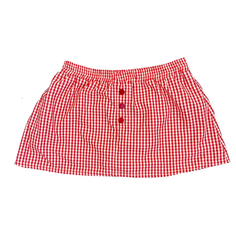 Plaid Buttoned Elastic Mini Skirt