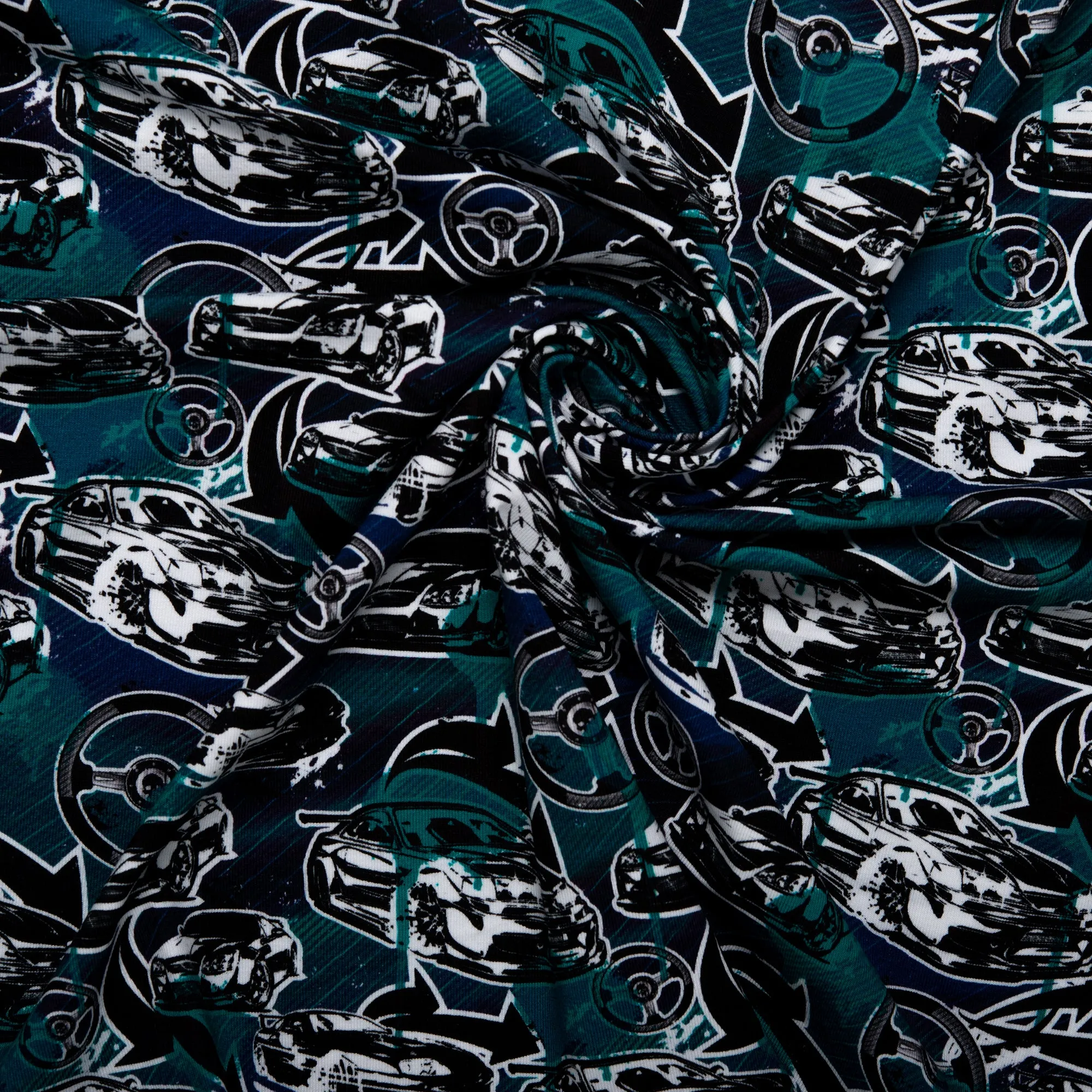 Printed Knit - FAST AND FURIOUS - Cars / Stering - Blue