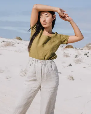 R: DOOLIN high-waisted linen pants (Size: M/L; Color: Oat Milk)