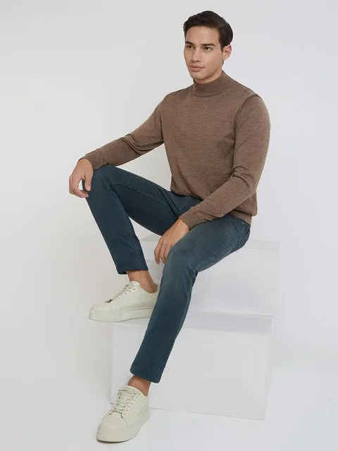 Raymond Men Brown Solid Contemporary Fit Wool Blend Sweater