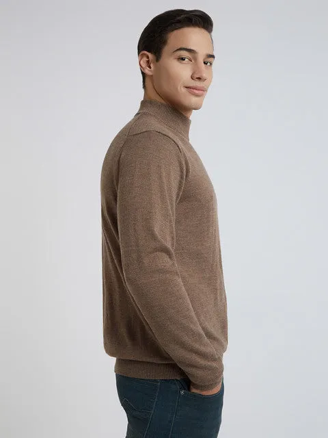 Raymond Men Brown Solid Contemporary Fit Wool Blend Sweater