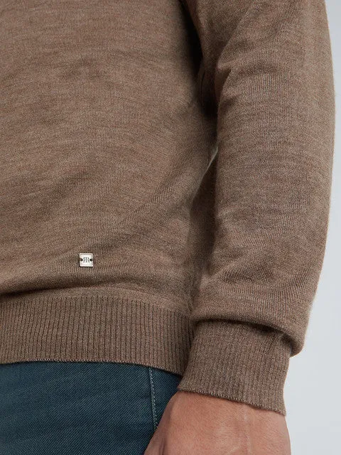 Raymond Men Brown Solid Contemporary Fit Wool Blend Sweater