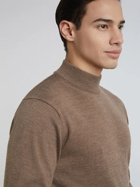 Raymond Men Brown Solid Contemporary Fit Wool Blend Sweater