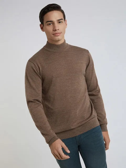 Raymond Men Brown Solid Contemporary Fit Wool Blend Sweater