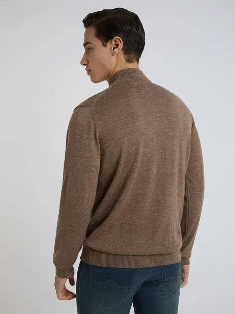 Raymond Men Brown Solid Contemporary Fit Wool Blend Sweater