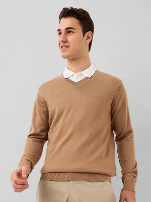 Raymond Men Brown Solid Wool Blend Sweaters