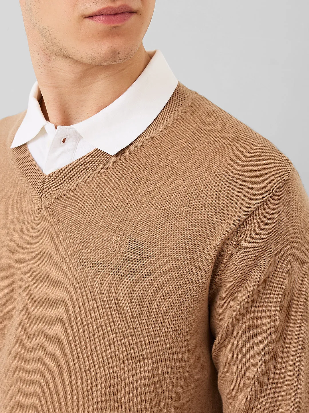 Raymond Men Brown Solid Wool Blend Sweaters