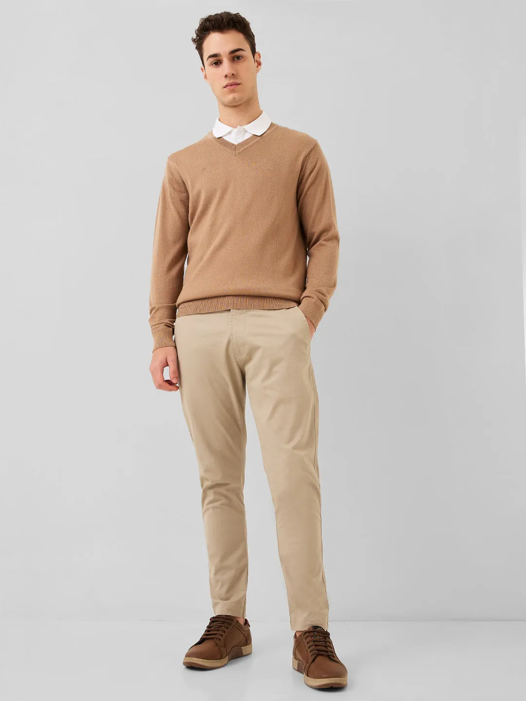 Raymond Men Brown Solid Wool Blend Sweaters