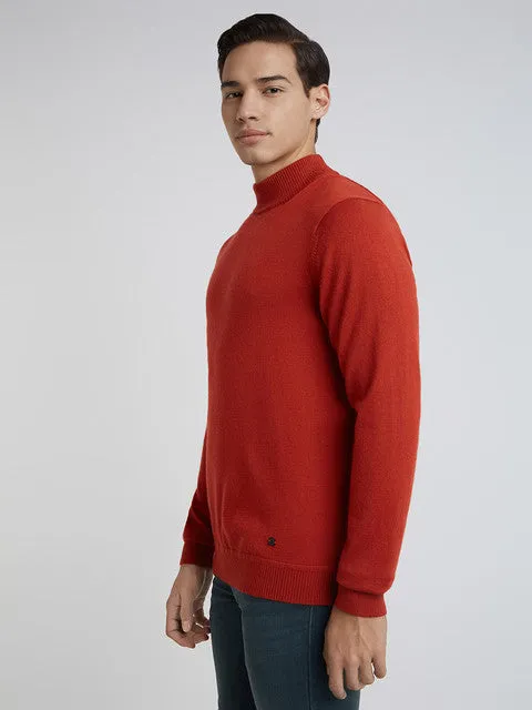 Raymond Men Orange Solid Contemporary Fit Wool Blend Sweater