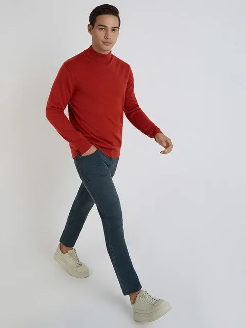 Raymond Men Orange Solid Contemporary Fit Wool Blend Sweater