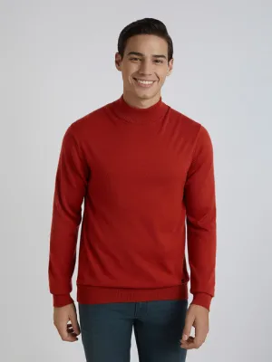 Raymond Men Orange Solid Contemporary Fit Wool Blend Sweater