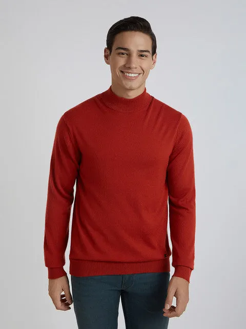 Raymond Men Orange Solid Contemporary Fit Wool Blend Sweater
