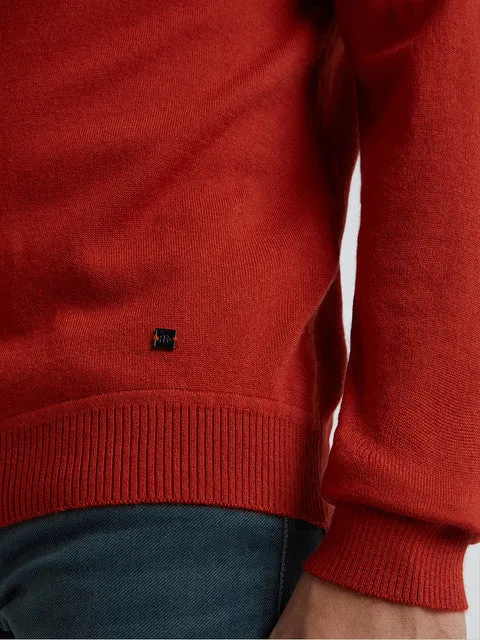 Raymond Men Orange Solid Contemporary Fit Wool Blend Sweater