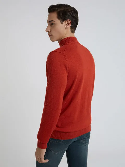 Raymond Men Orange Solid Contemporary Fit Wool Blend Sweater