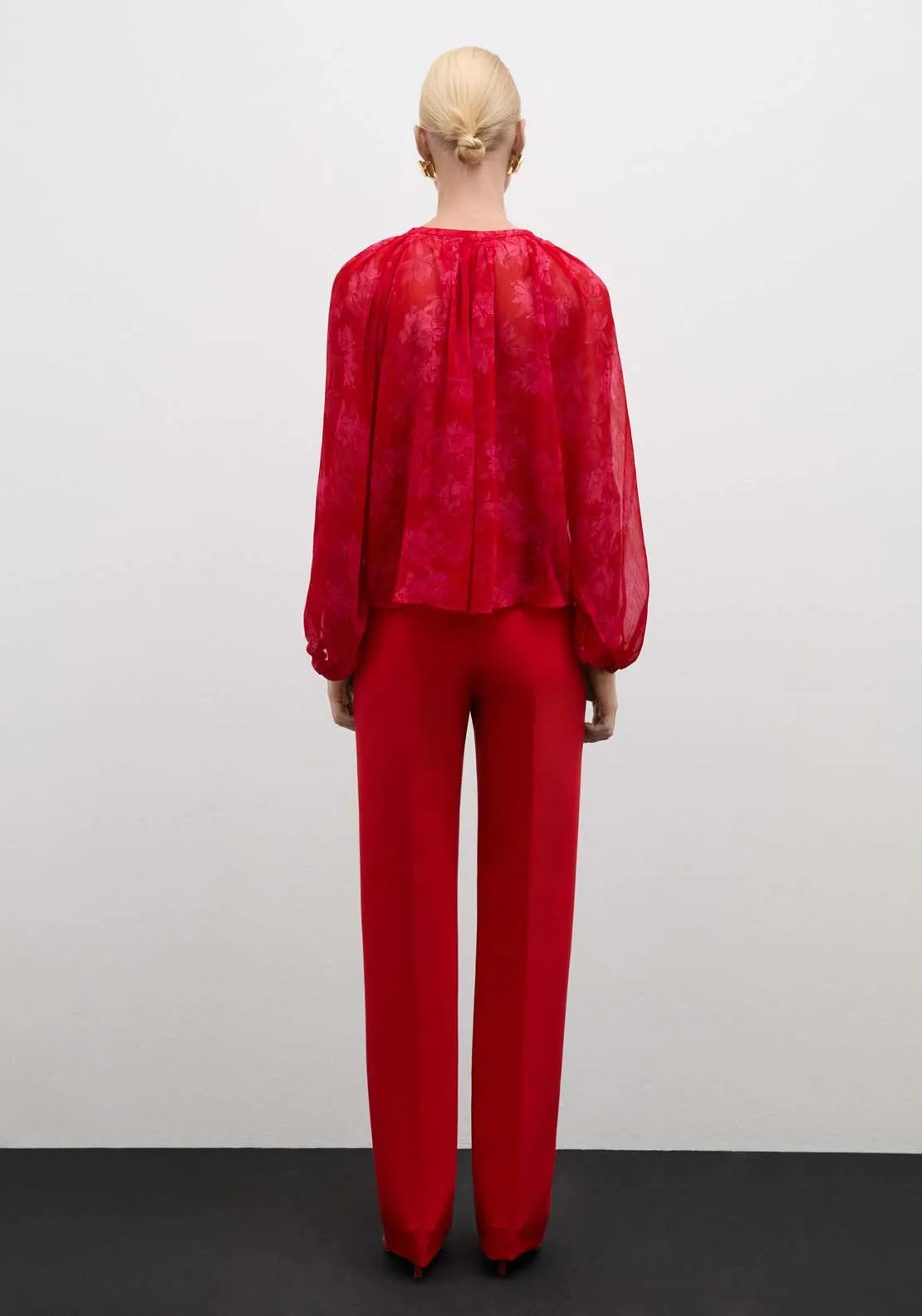 Semitransparent floral print blouse - Red