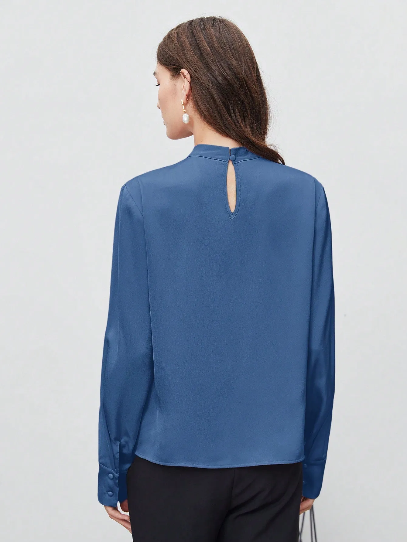 SHEIN BIZwear Keyhole Back Fold Pleated Front Solid Top
